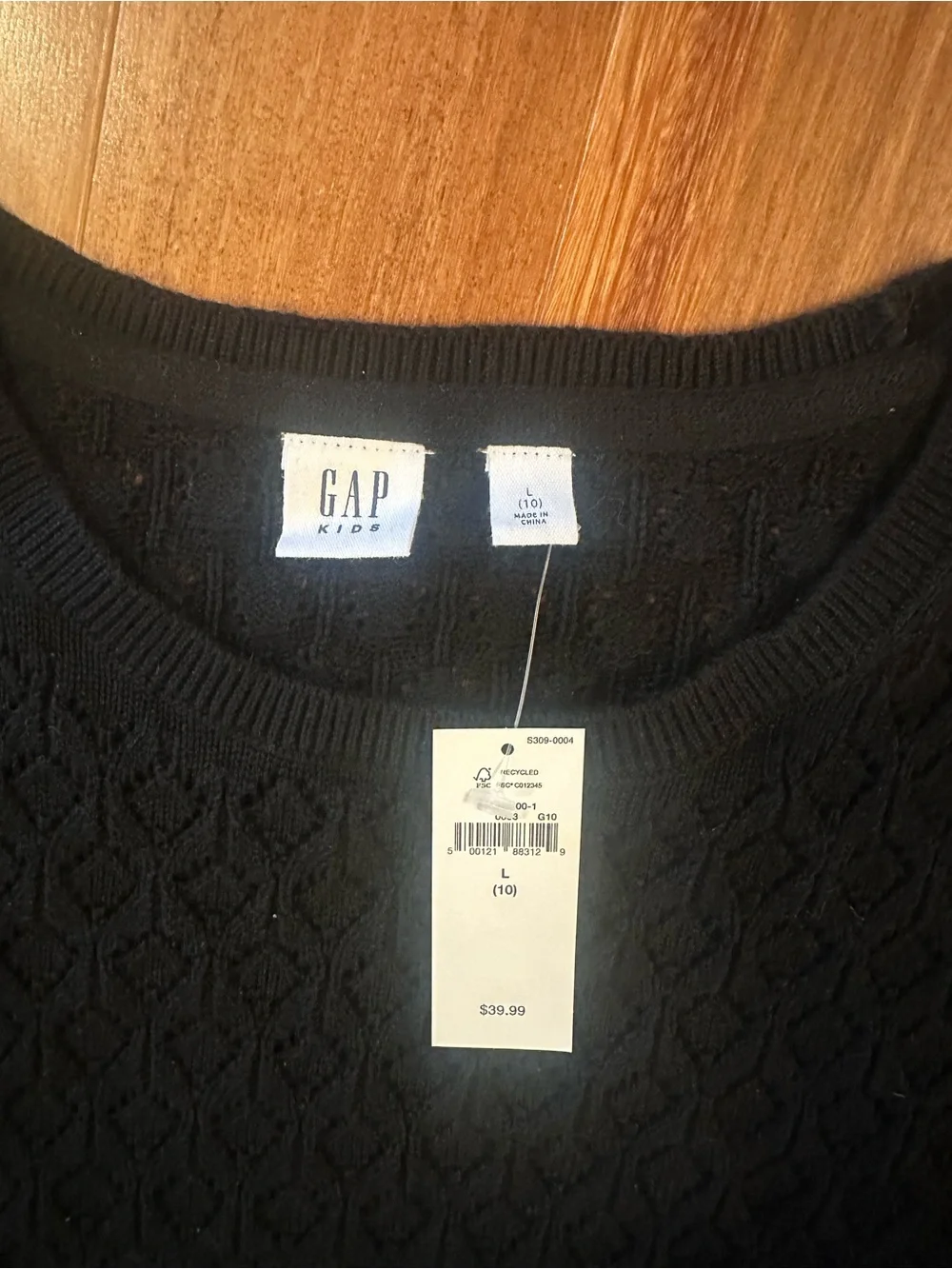 GAP Black Short Sleeve Crochet Pointelle Sweater Girls  Sz L - 10 - NWT